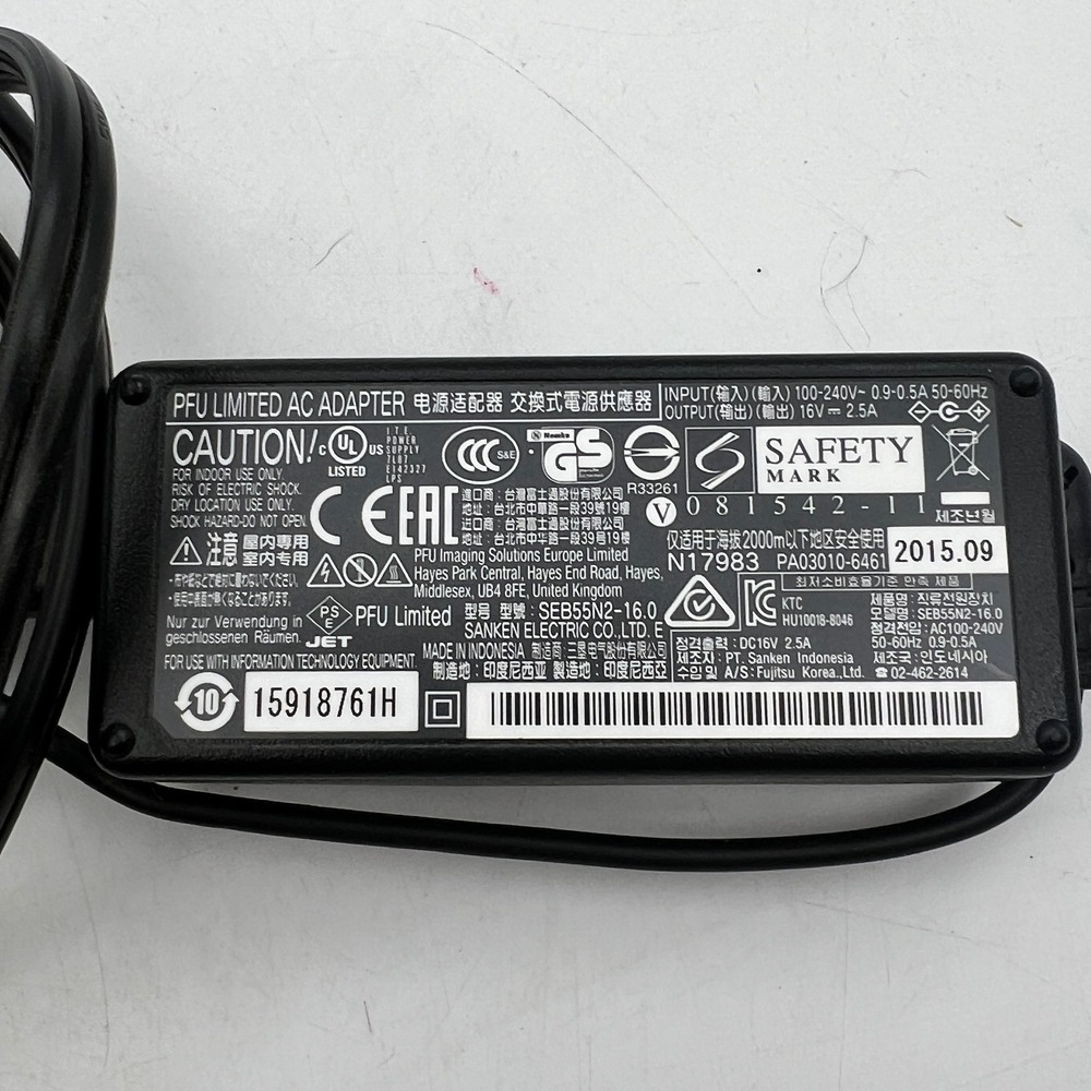 PFU Limited AC Adapter SEB55N2-16.0 Fujitsu Scanner Power Supply 16V 2.5A Black